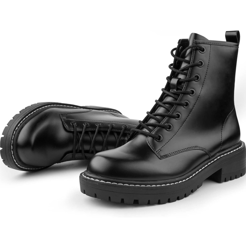 Black lace up combat boots